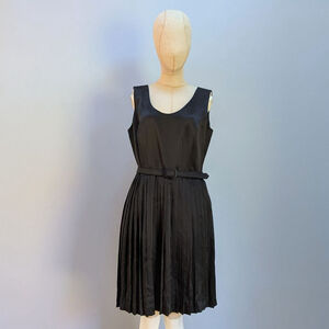 Sunny Choi Sleeveless Black Pleated Belted Dress - Size 12